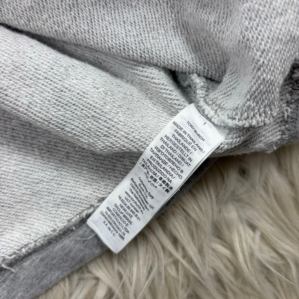 Tory Sport Women's S Oversized Gray French Terry Chevron Hoodie Athleisure